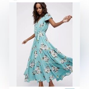 Free People size 6 Floral Green Maxi Dress